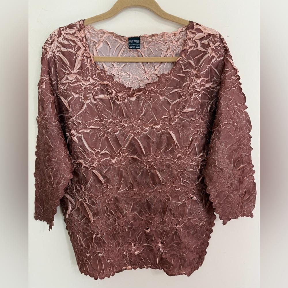 MAGICWOMAN BY MAGIC SCARF COMPANY Brown Crinkle Whimsigoth Y2K Blouse Size XL-2X